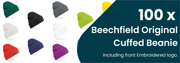 100 Beechfield Retro Ski Beanies & FREE logo