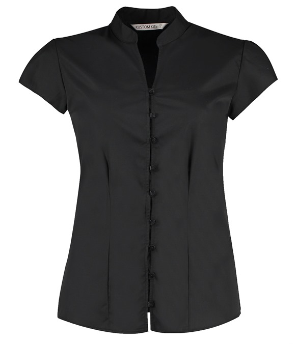 Women's continental blouse mandarin collar cap sleeve (tailored fit)