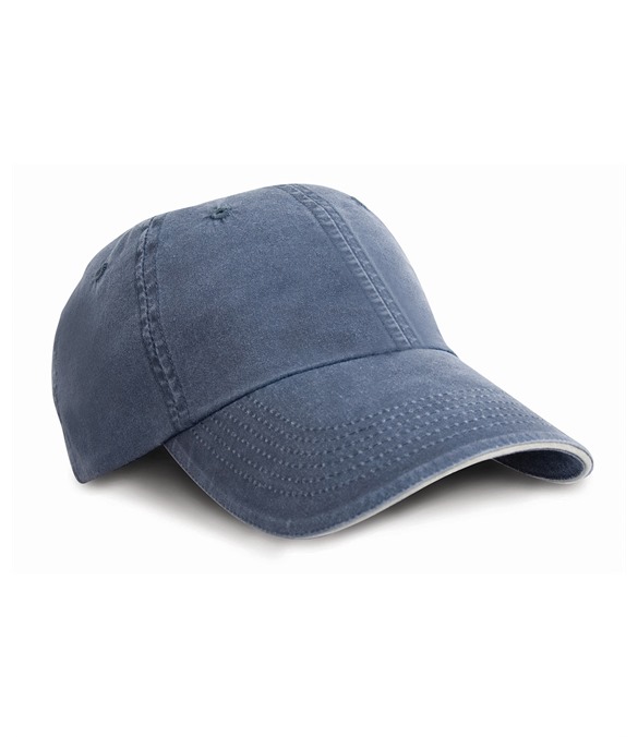 Washed fine line cotton cap with sandwich peak